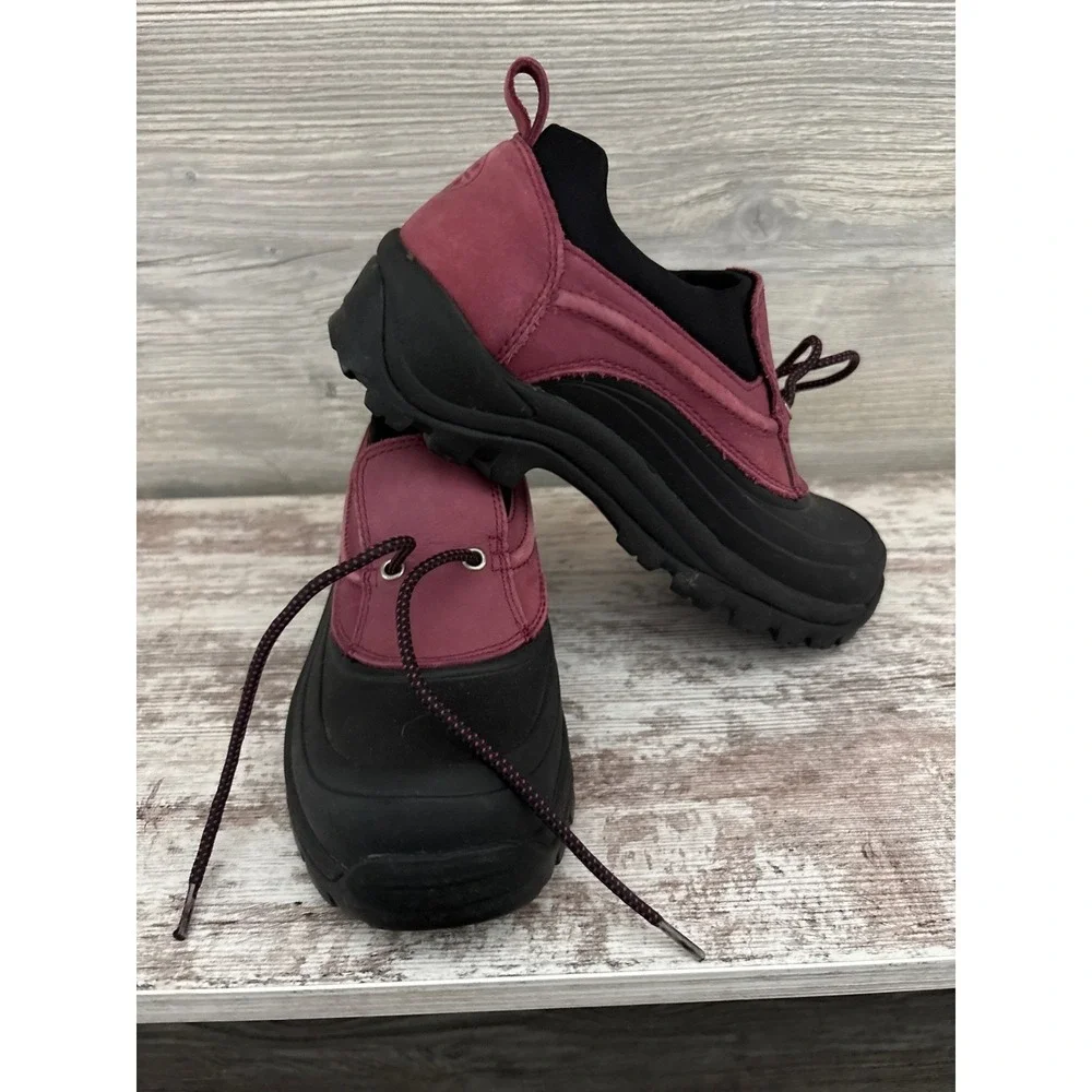 Lands end Womens Burgundy Black Suede Rubber Duck Boots Waterproof Low Top Shoes